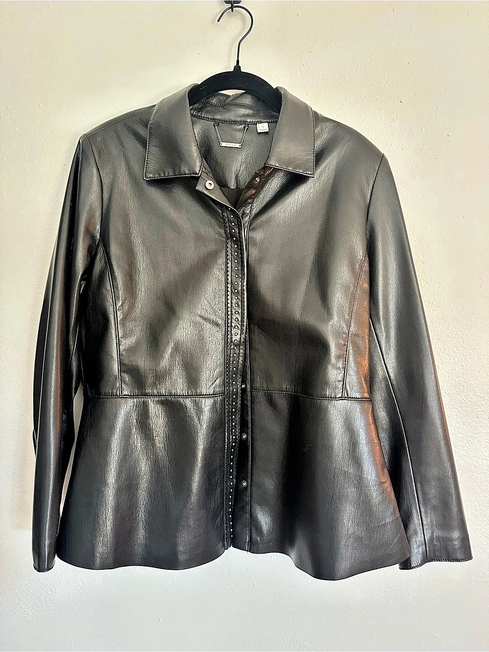Chico's Black Faux Leather Jacket Size Medium Like New